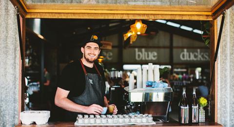 Barista making coffee at Three Blue Ducks. The Farm, Byron Bay Three Blue Ducks, The Farm, Byron Bay