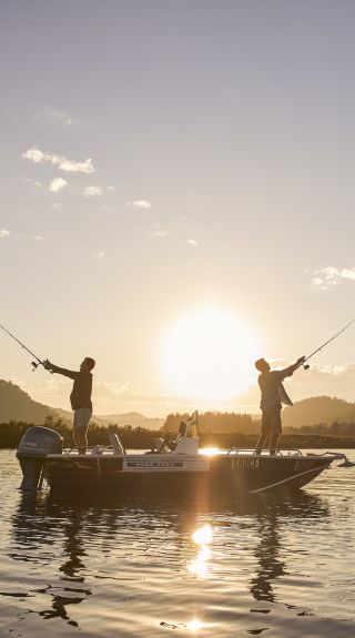 Friends enjoying an afternoon of fishing on the Hawkesbury River, Wisemans Ferry